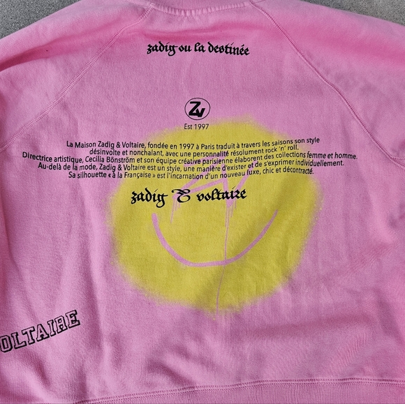 SUPER Rare Zadig & Voltaire Smiley Graphic Sweater Pink Small Like New - Picture 4 of 10